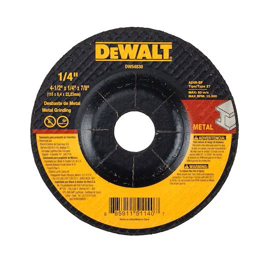 Disco de desbaste T27 de 4 1/2" X 1/4" DW54830