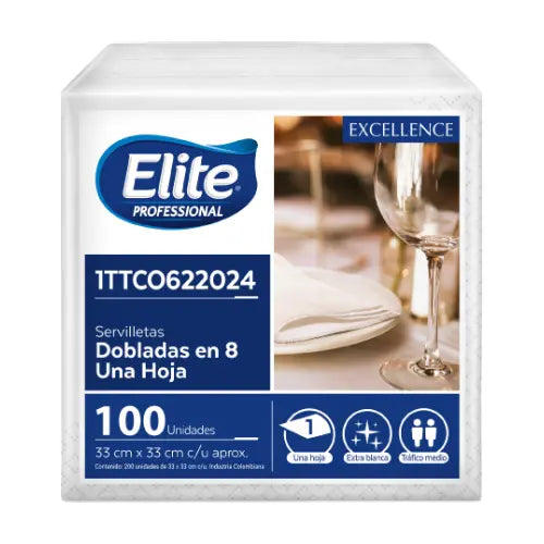 Servilleta Elite Excellence 33X33 Blanco 100H